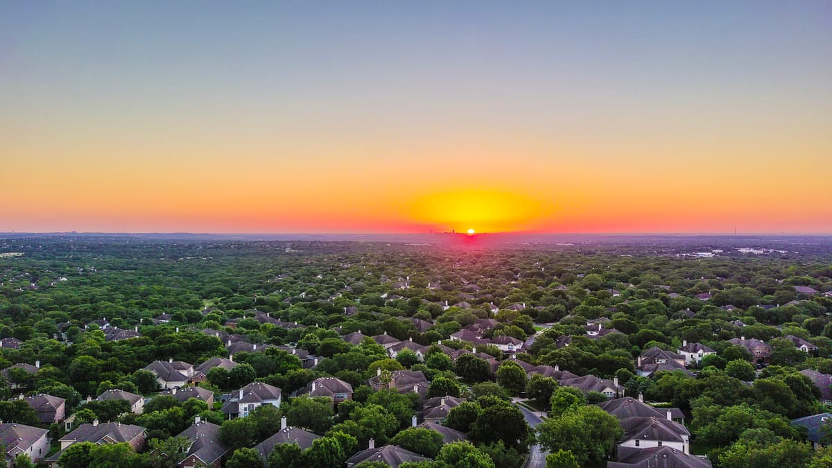 Austin neighborhood at sunset